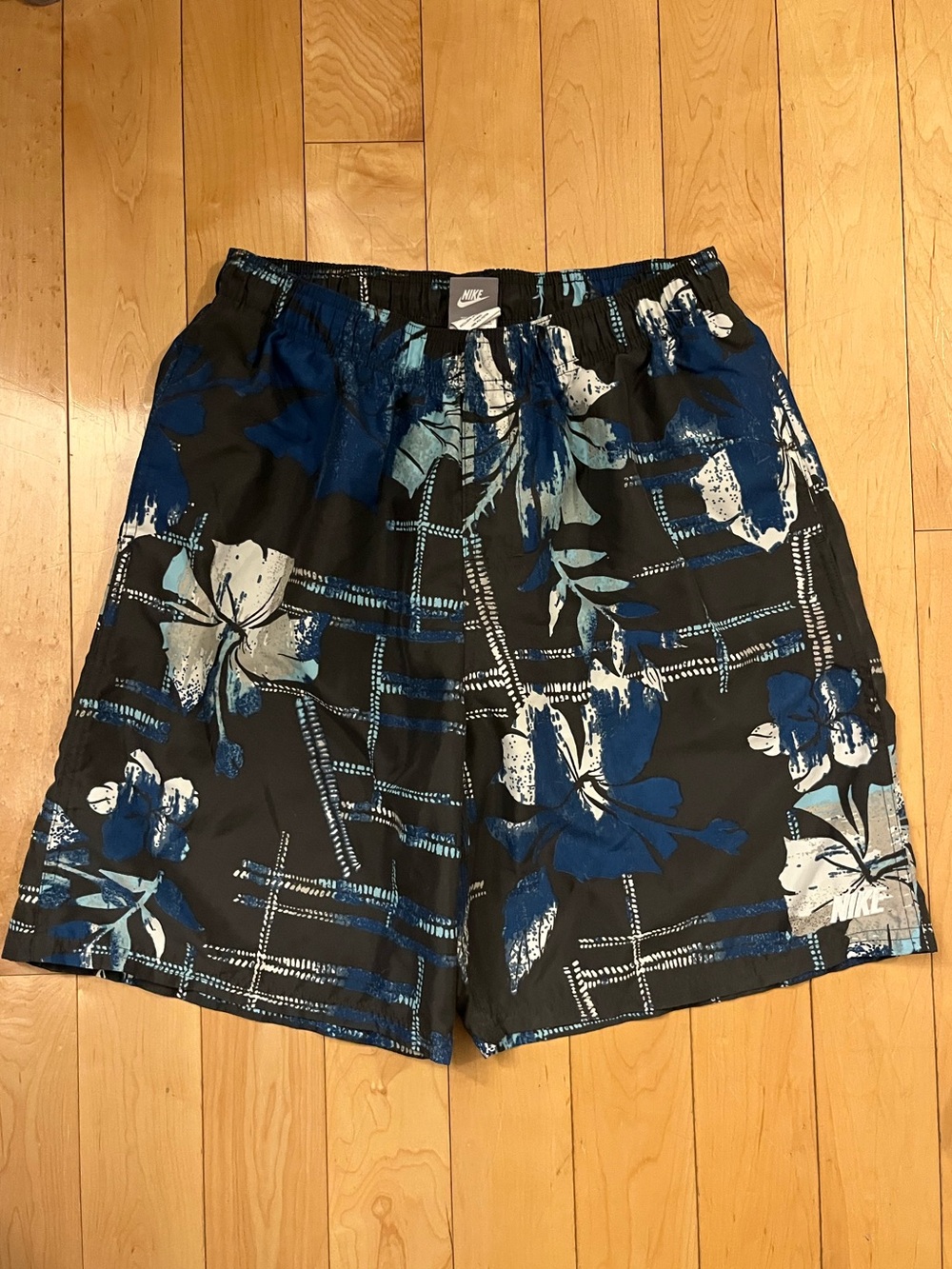 Nike Black, Blue & White Abstract Swim Board Shorts